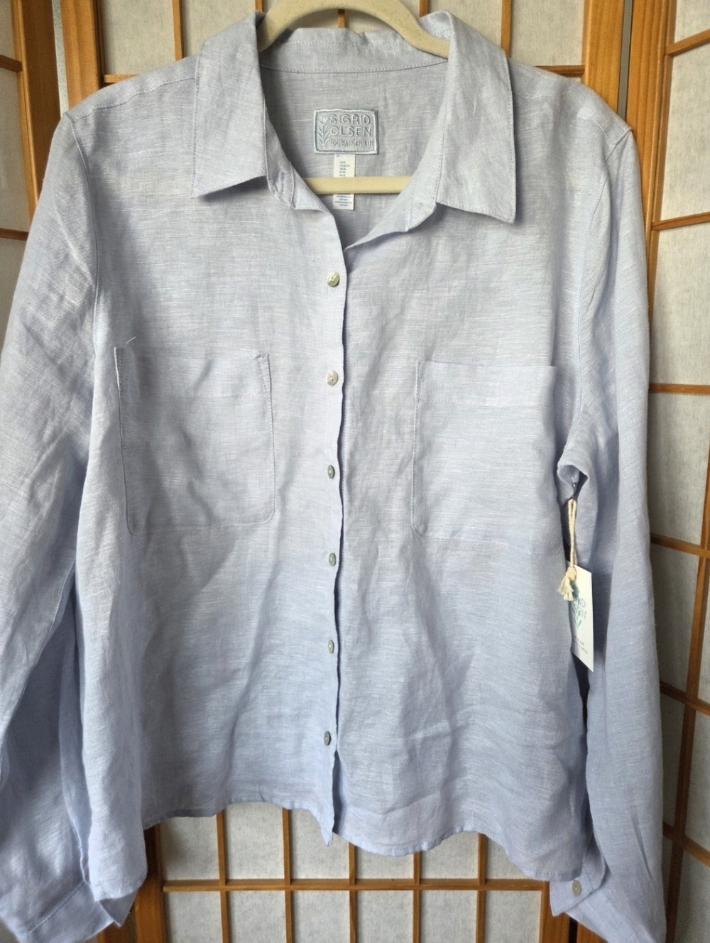 NWT WOMENS SIGRID OLSEN LIGHT BLUE 100% LINEN BUTTONS DOWN SHIRT SIZE XL
